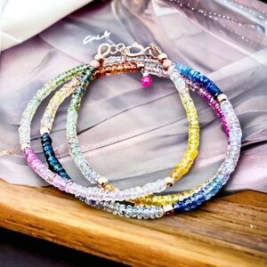 New Solid 14K Rose Gold Natural Ombre Sapphire Necklace 17 2/3" - 18 9/10".